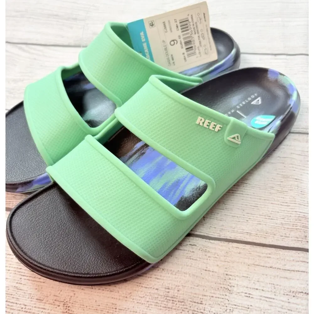 Reef Men’s Oasis Double Up Two Strap Sandals Black Marble Ocean Size 9